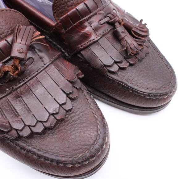 Vintage H.S. Trask Tassel Loafer Dress Shoes Mens 10 Brown Leather Slip Handsewn - Picture 3 of 8